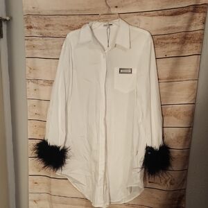 Fashion Nova White Blouse with Black Accents